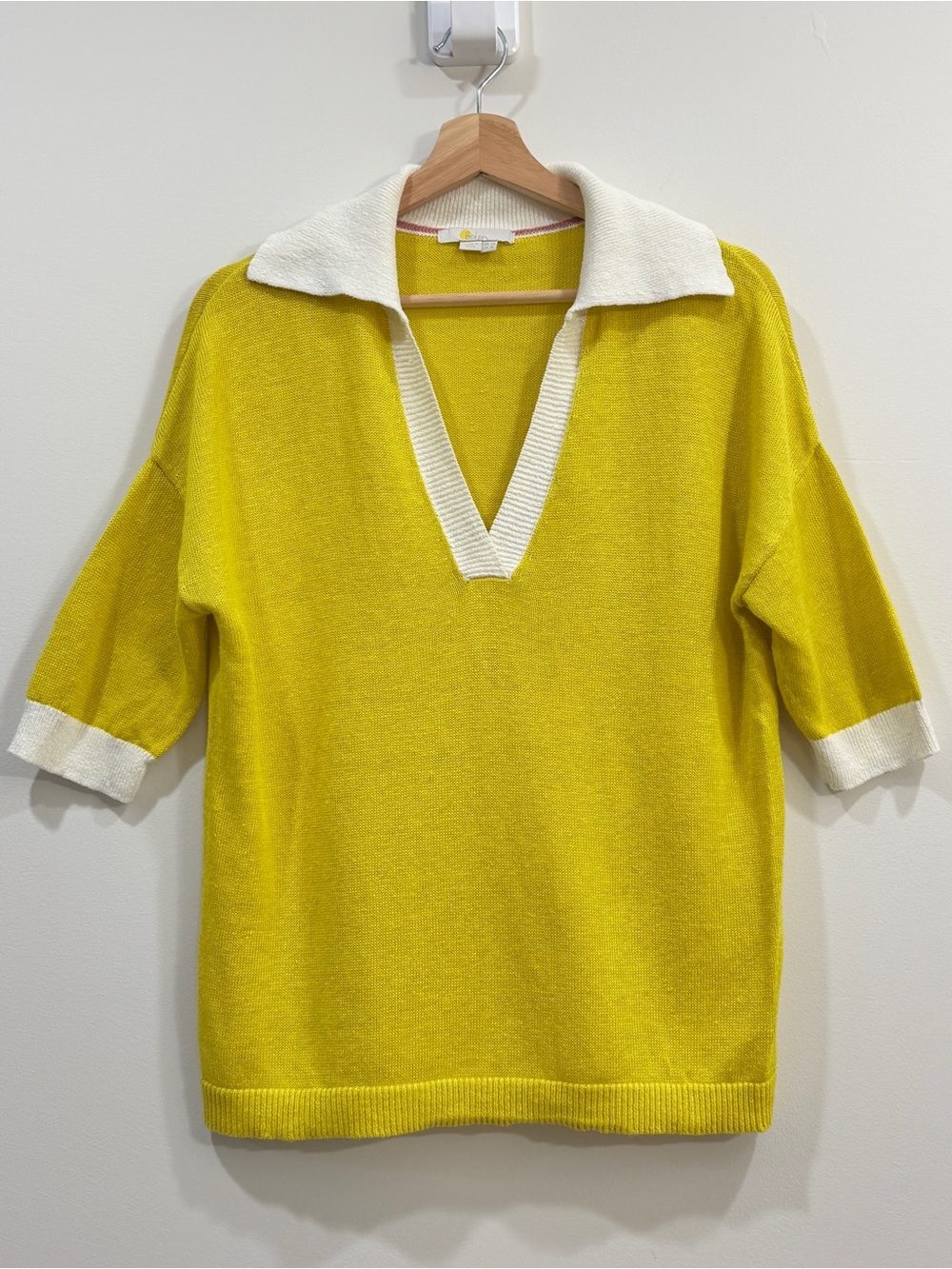 Boden 100% Linen Polo Sweater Chartreuse Yellow Size 8